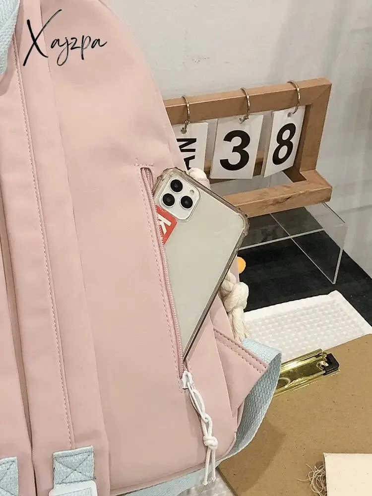 Xajzpa - Women Backpack Nylon Waterproof Schoolbag For Teenage College Style Pure Color Girls Backpack Bookbag Cute Casual Travel