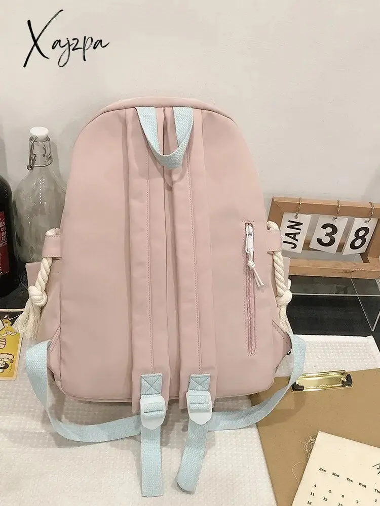 Xajzpa - Women Backpack Nylon Waterproof Schoolbag For Teenage College Style Pure Color Girls Backpack Bookbag Cute Casual Travel