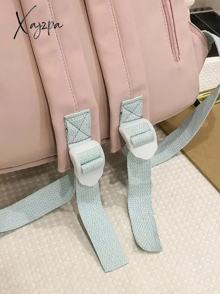 Xajzpa - Women Backpack Nylon Waterproof Schoolbag For Teenage College Style Pure Color Girls Backpack Bookbag Cute Casual Travel