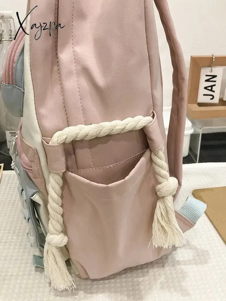 Xajzpa - Women Backpack Nylon Waterproof Schoolbag For Teenage College Style Pure Color Girls Backpack Bookbag Cute Casual Travel