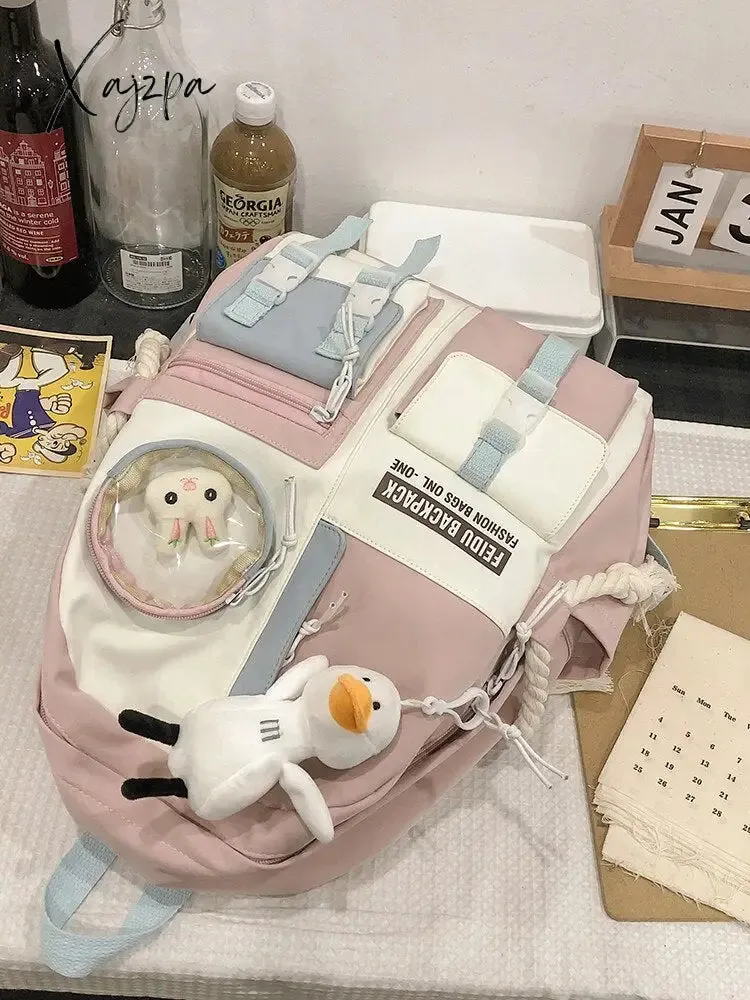 Xajzpa - Women Backpack Nylon Waterproof Schoolbag For Teenage College Style Pure Color Girls Backpack Bookbag Cute Casual Travel