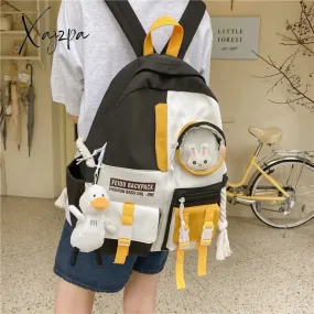 Xajzpa - Women Backpack Nylon Waterproof Schoolbag For Teenage College Style Pure Color Girls Backpack Bookbag Cute Casual Travel