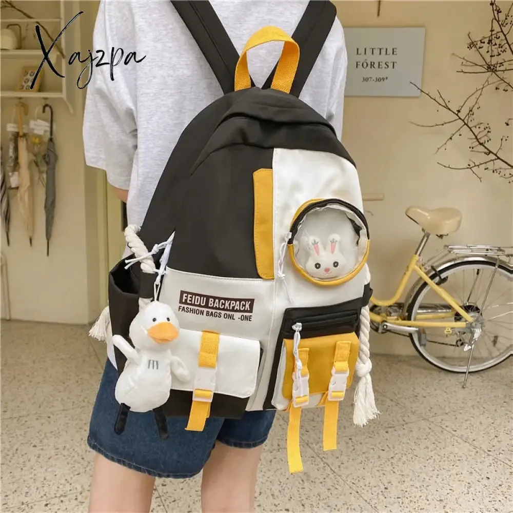 Xajzpa - Women Backpack Nylon Waterproof Schoolbag For Teenage College Style Pure Color Girls Backpack Bookbag Cute Casual Travel