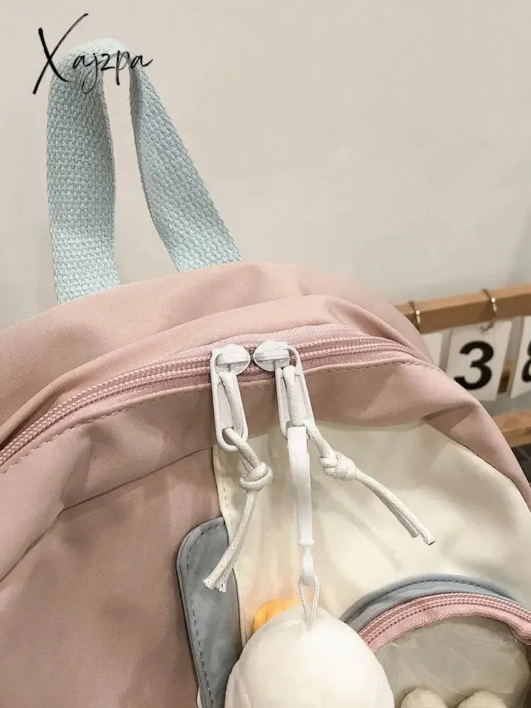 Xajzpa - Women Backpack Nylon Waterproof Schoolbag For Teenage College Style Pure Color Girls Backpack Bookbag Cute Casual Travel