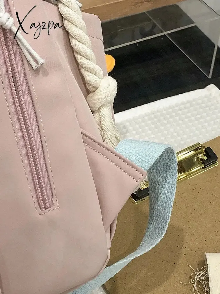 Xajzpa - Women Backpack Nylon Waterproof Schoolbag For Teenage College Style Pure Color Girls Backpack Bookbag Cute Casual Travel