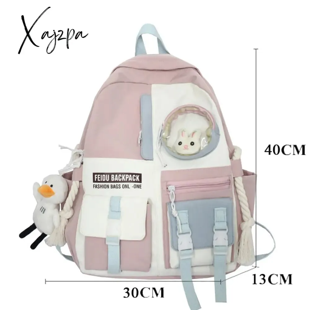 Xajzpa - Women Backpack Nylon Waterproof Schoolbag For Teenage College Style Pure Color Girls Backpack Bookbag Cute Casual Travel