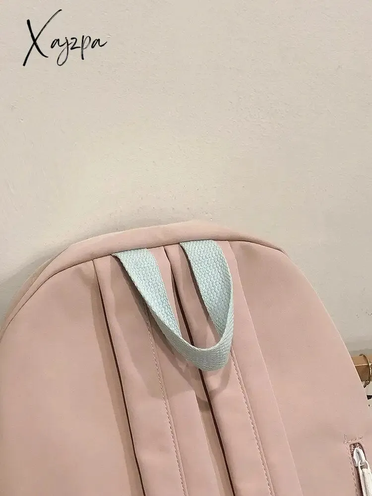 Xajzpa - Women Backpack Nylon Waterproof Schoolbag For Teenage College Style Pure Color Girls Backpack Bookbag Cute Casual Travel